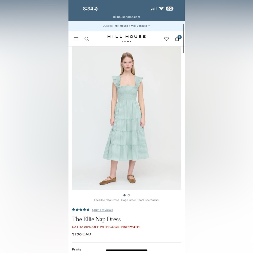 Hill House Green Tiered Sundress with Flutter Sleeves